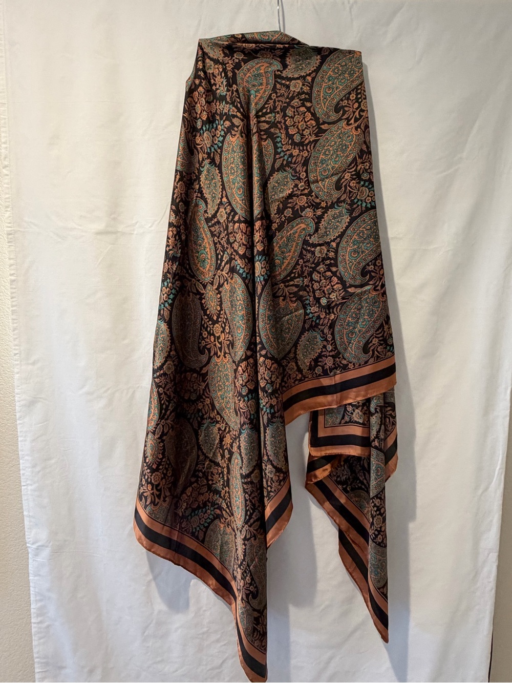 Swarovski Paisley Silk Scarf in Black, Teal & Copper